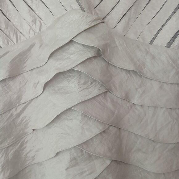 Adrianna Papell Silver Metallic Tier Cocktail Holiday Ruffle NYE Dress-10 - Picture 5 of 15